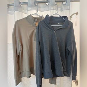 Casual Half-Zip Sweatshirt Duo - Beige & Charcoal